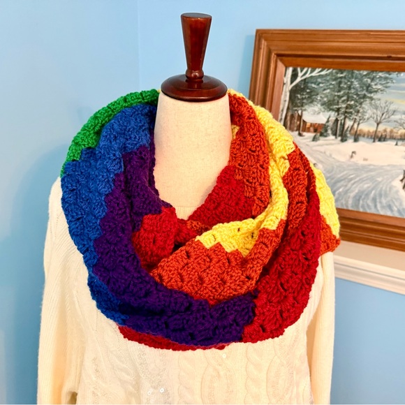 🌈 Handmade Rainbow Crocheted Beanie and Coordinated Scarf 🌈 - Picture 5 of 14